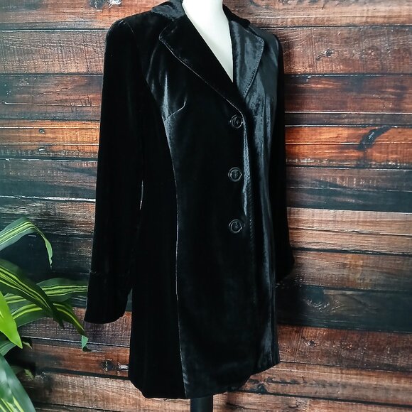 NWT Coldwater Creek Long Jacket 10 Black Velvet Rayon Silk Blend - Picture 3 of 13